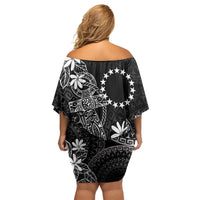 Black Kuki Airani Tapakau Family Matching Off Shoulder Short Dress and Hawaiian Shirt Tribal Anchor Mix Tiare
