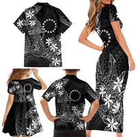 Black Kuki Airani Tapakau Family Matching Short Sleeve Bodycon Dress and Hawaiian Shirt Tribal Anchor Mix Tiare