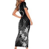 Black Kuki Airani Tapakau Family Matching Short Sleeve Bodycon Dress and Hawaiian Shirt Tribal Anchor Mix Tiare