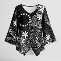 Black Kuki Airani Tapakau Kimono Sleeve Blouse Tribal Anchor Mix Tiare