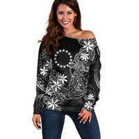 Black Kuki Airani Tapakau Off Shoulder Sweater Tribal Anchor Mix Tiare