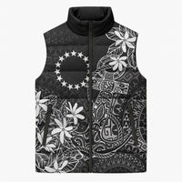 Black Kuki Airani Tapakau Sleeveless Puffer Jacket Tribal Anchor Mix Tiare