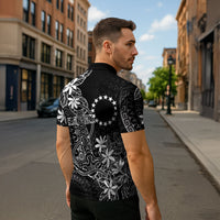 Black Kuki Airani Tapakau Zipper Polo Shirt Tribal Anchor Mix Tiare