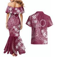 Maroon Kuki Airani Tapakau Couples Matching Mermaid Dress and Hawaiian Shirt Tribal Anchor Mix Tiare
