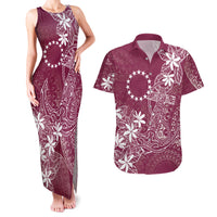 Maroon Kuki Airani Tapakau Couples Matching Tank Maxi Dress and Hawaiian Shirt Tribal Anchor Mix Tiare