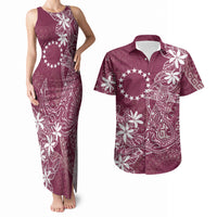 Maroon Kuki Airani Tapakau Couples Matching Tank Maxi Dress and Hawaiian Shirt Tribal Anchor Mix Tiare LT7 Maroon - Polynesian Pride