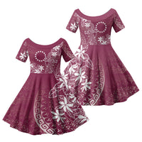 Maroon Kuki Airani Tapakau Family Matching Long Sleeve Bodycon Dress and Hawaiian Shirt Tribal Anchor Mix Tiare LT7 Daughter's Dress Maroon - Polynesian Pride