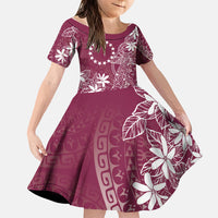 Maroon Kuki Airani Tapakau Family Matching Off The Shoulder Long Sleeve Dress and Hawaiian Shirt Tribal Anchor Mix Tiare