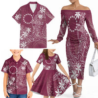 Maroon Kuki Airani Tapakau Family Matching Off The Shoulder Long Sleeve Dress and Hawaiian Shirt Tribal Anchor Mix Tiare LT7 - Polynesian Pride