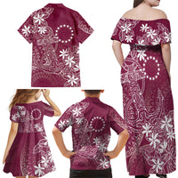 Maroon Kuki Airani Tapakau Family Matching Off Shoulder Maxi Dress and Hawaiian Shirt Tribal Anchor Mix Tiare LT7 Mom's Dress Maroon - Polynesian Pride