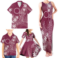 Maroon Kuki Airani Tapakau Family Matching Tank Maxi Dress and Hawaiian Shirt Tribal Anchor Mix Tiare