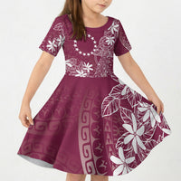 Maroon Kuki Airani Tapakau Kid Short Sleeve Dress Tribal Anchor Mix Tiare LT7 KID Maroon - Polynesian Pride
