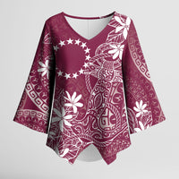 Maroon Kuki Airani Tapakau Kimono Sleeve Blouse Tribal Anchor Mix Tiare