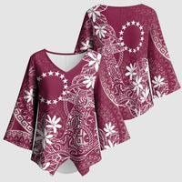 Maroon Kuki Airani Tapakau Kimono Sleeve Blouse Tribal Anchor Mix Tiare