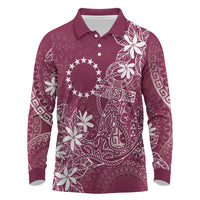 Maroon Kuki Airani Tapakau Long Sleeve Polo Shirt Tribal Anchor Mix Tiare