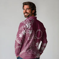 Maroon Kuki Airani Tapakau Long Sleeve Polo Shirt Tribal Anchor Mix Tiare