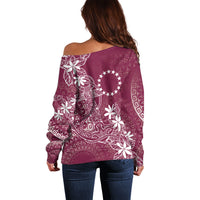 Maroon Kuki Airani Tapakau Off Shoulder Sweater Tribal Anchor Mix Tiare