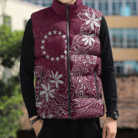 Maroon Kuki Airani Tapakau Sleeveless Puffer Jacket Tribal Anchor Mix Tiare