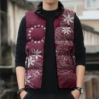 Maroon Kuki Airani Tapakau Sleeveless Puffer Jacket Tribal Anchor Mix Tiare