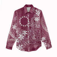 Maroon Kuki Airani Tapakau Women Casual Shirt Tribal Anchor Mix Tiare