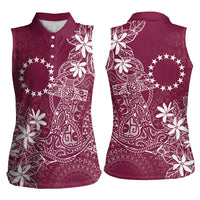 Maroon Kuki Airani Tapakau Women Sleeveless Polo Shirt Tribal Anchor Mix Tiare