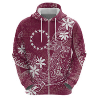Maroon Kuki Airani Tapakau Zip Hoodie Tribal Anchor Mix Tiare