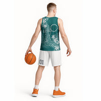 Teal Kuki Airani Tapakau Basketball Jersey Tribal Anchor Mix Tiare