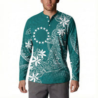 Teal Kuki Airani Tapakau Button Sweatshirt Tribal Anchor Mix Tiare