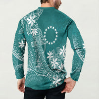 Teal Kuki Airani Tapakau Button Sweatshirt Tribal Anchor Mix Tiare