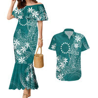 Teal Kuki Airani Tapakau Couples Matching Mermaid Dress and Hawaiian Shirt Tribal Anchor Mix Tiare