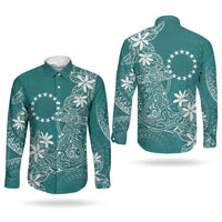 Teal Kuki Airani Tapakau Couples Matching Summer Maxi Dress and Long Sleeve Button Shirt Tribal Anchor Mix Tiare LT7 - Polynesian Pride