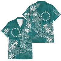 Teal Kuki Airani Tapakau Family Matching Off Shoulder Short Dress and Hawaiian Shirt Tribal Anchor Mix Tiare LT7 Dad's Shirt - Short Sleeve Teal - Polynesian Pride