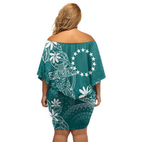 Teal Kuki Airani Tapakau Family Matching Off Shoulder Short Dress and Hawaiian Shirt Tribal Anchor Mix Tiare
