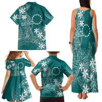 Teal Kuki Airani Tapakau Family Matching Tank Maxi Dress and Hawaiian Shirt Tribal Anchor Mix Tiare