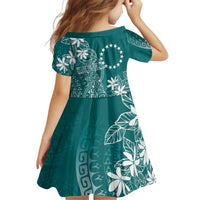 Teal Kuki Airani Tapakau Kid Short Sleeve Dress Tribal Anchor Mix Tiare