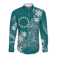 Teal Kuki Airani Tapakau Long Sleeve Button Shirt Tribal Anchor Mix Tiare
