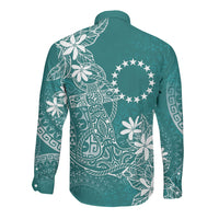 Teal Kuki Airani Tapakau Long Sleeve Button Shirt Tribal Anchor Mix Tiare LT7 - Polynesian Pride