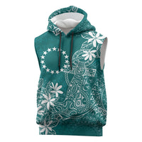 Teal Kuki Airani Tapakau Sleeveless Hoodie Tribal Anchor Mix Tiare