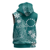 Teal Kuki Airani Tapakau Sleeveless Zip Hoodie Tribal Anchor Mix Tiare