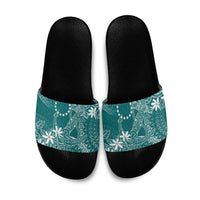 Teal Kuki Airani Tapakau Slide Sandals Tribal Anchor Mix Tiare