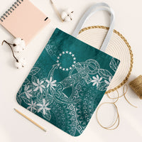 Teal Kuki Airani Tapakau Tote Bag Tribal Anchor Mix Tiare