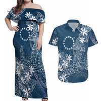 Navy Kuki Airani Tapakau Couples Matching Off Shoulder Maxi Dress and Hawaiian Shirt Tribal Anchor Mix Tiare