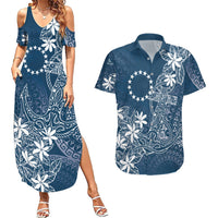Navy Kuki Airani Tapakau Couples Matching Summer Maxi Dress and Hawaiian Shirt Tribal Anchor Mix Tiare
