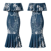 Navy Kuki Airani Tapakau Family Matching Mermaid Dress and Hawaiian Shirt Tribal Anchor Mix Tiare LT7 Mom's Dress Navy - Polynesian Pride
