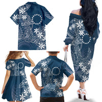 Navy Kuki Airani Tapakau Family Matching Off The Shoulder Long Sleeve Dress and Hawaiian Shirt Tribal Anchor Mix Tiare LT7 Mom's Dress Navy - Polynesian Pride