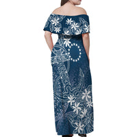 Navy Kuki Airani Tapakau Family Matching Off Shoulder Maxi Dress and Hawaiian Shirt Tribal Anchor Mix Tiare
