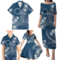 Navy Kuki Airani Tapakau Family Matching Puletasi and Hawaiian Shirt Tribal Anchor Mix Tiare