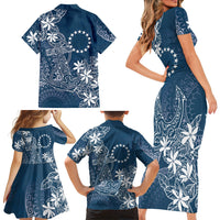 Navy Kuki Airani Tapakau Family Matching Short Sleeve Bodycon Dress and Hawaiian Shirt Tribal Anchor Mix Tiare