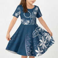 Navy Kuki Airani Tapakau Kid Short Sleeve Dress Tribal Anchor Mix Tiare LT7 KID Navy - Polynesian Pride