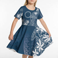 Navy Kuki Airani Tapakau Kid Short Sleeve Dress Tribal Anchor Mix Tiare LT7 - Polynesian Pride
